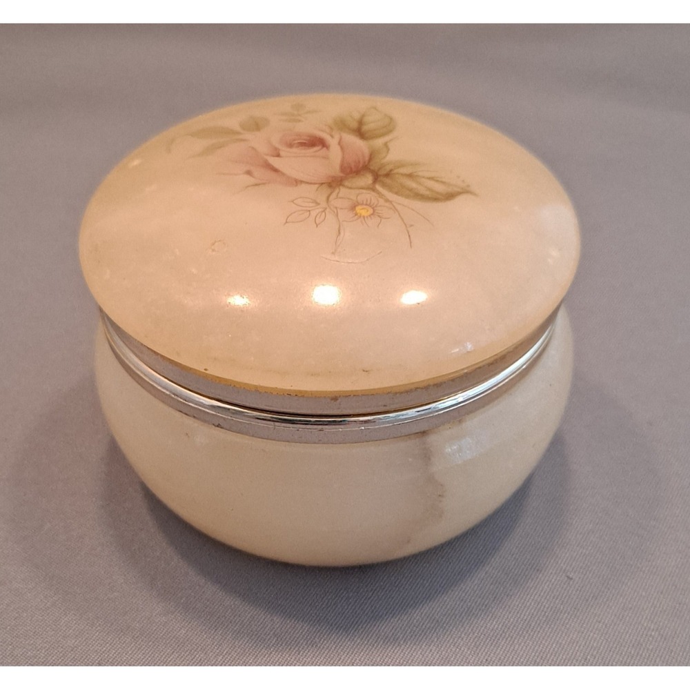 Vintage  Made In Italy  Hinged Trinket Box Stone Victorian Cottagecore